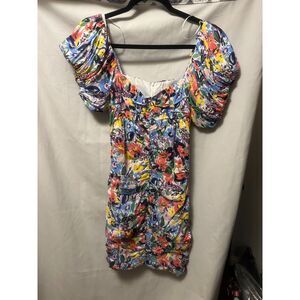NWT Endless Rose Floral Of the Shoulder Ruched Mini Dress Size Small Multicolor